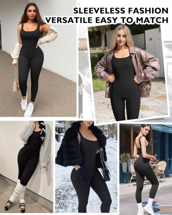 AURUZA Jumpsuit for Women Workout Seamless Jumpsuits Yoga Ribbed One Piece Tank Tops Rompers Sleeveless Exercise Jumpsuits - Image 6