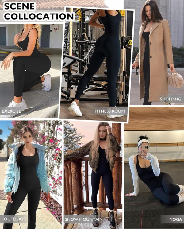 AURUZA Jumpsuit for Women Workout Seamless Jumpsuits Yoga Ribbed One Piece Tank Tops Rompers Sleeveless Exercise Jumpsuits - Image 7