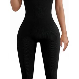 AURUZA Jumpsuit for Women Workout Seamless Jumpsuits Yoga Ribbed One Piece Tank Tops Rompers Sleeveless Exercise Jumpsuits