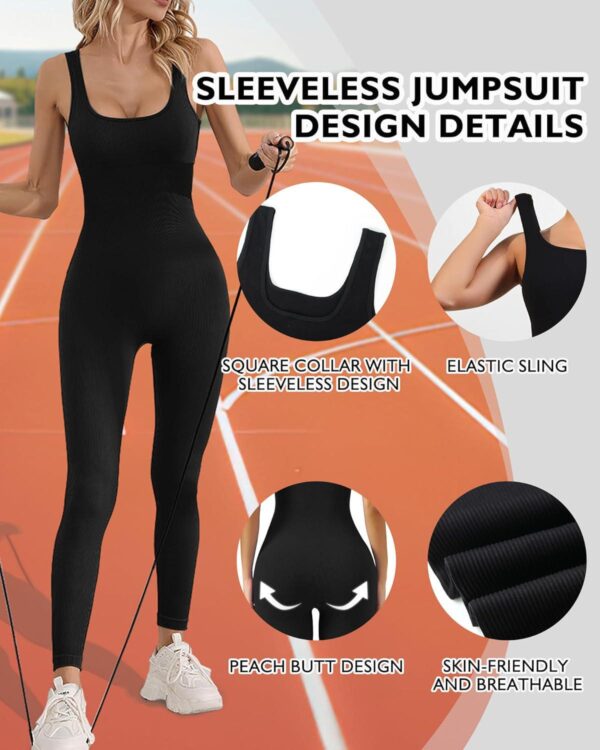 AURUZA Jumpsuit for Women Workout Seamless Jumpsuits Yoga Ribbed One Piece Tank Tops Rompers Sleeveless Exercise Jumpsuits - Image 2