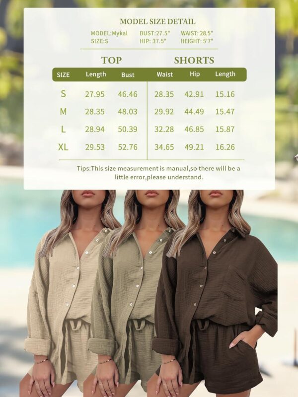 AUTOMET 2 Piece Outfits For Women Lounge Sets Pajama Sets Long Sleeve Button Down Oversized Shirts And Shorts Fall Tracksuit - Image 7