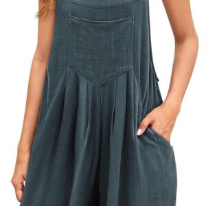 AUTOMET Jumpsuits for Women Casual Summer Shorts Overalls Button Up Comfy Rompers Sleeveless Jumpers with Pockets 2024