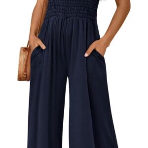 AUTOMET Jumpsuits for Women Casual Jumpers Summer Rompers Sleeveless Loose High Waist Wide Leg Overalls with Pockets 2024