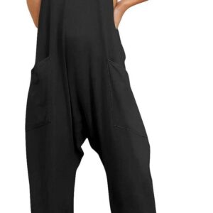 AUTOMET Jumpsuits for Women Casual Summer Rompers Sleeveless Loose Spaghetti Strap Baggy Overalls Jumpers with Pockets 2024