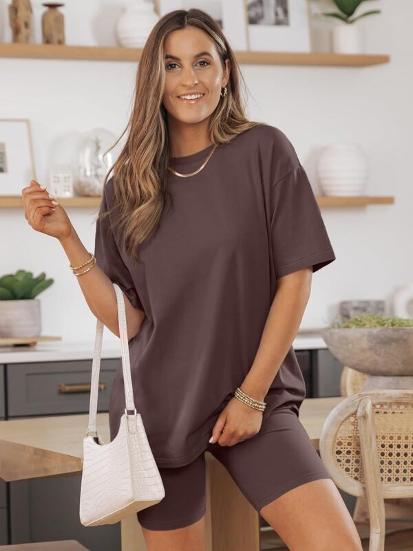 AUTOMET Womens 2 Piece Sets Summer Outfits 2024 Fashion Two Piece Lounge Matching Set Oversized Shirts Biker Shorts Tracksuit - Image 2