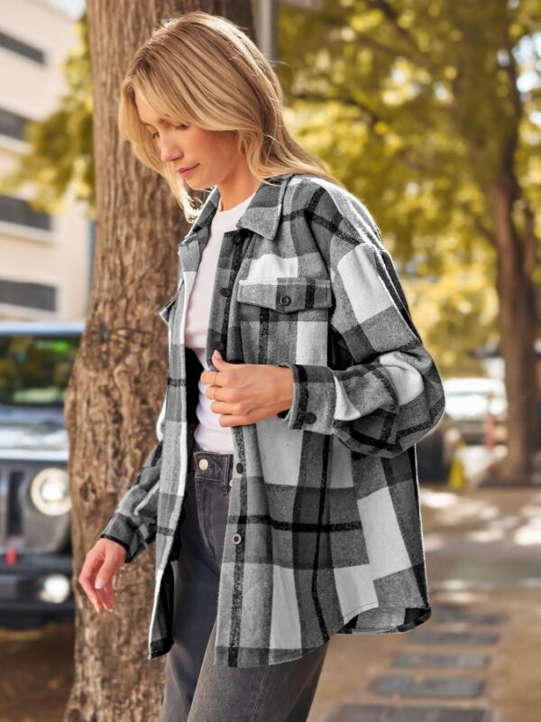 AUTOMET Womens Casual Plaid Shacket Button Down Long Sleeve Shirts 2024 - Image 3