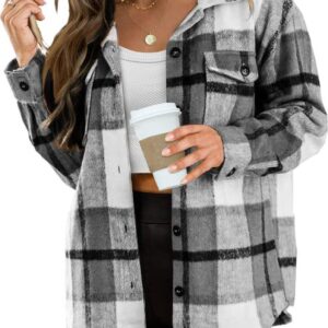 AUTOMET Womens Casual Plaid Shacket Button Down Long Sleeve Shirts 2024