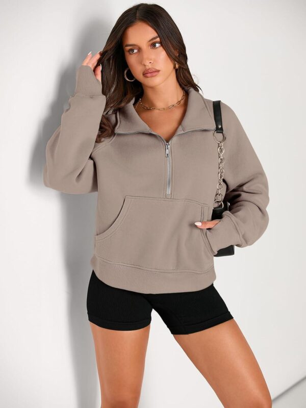 AUTOMET Womens Sweatshirts Half Zip Cropped Pullover Fleece Quarter Zipper Hoodies Fall outfits Clothes Thumb Hole - Image 2