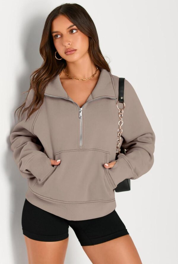 AUTOMET Womens Sweatshirts Half Zip Cropped Pullover Fleece Quarter Zipper Hoodies Fall outfits Clothes Thumb Hole - Image 3