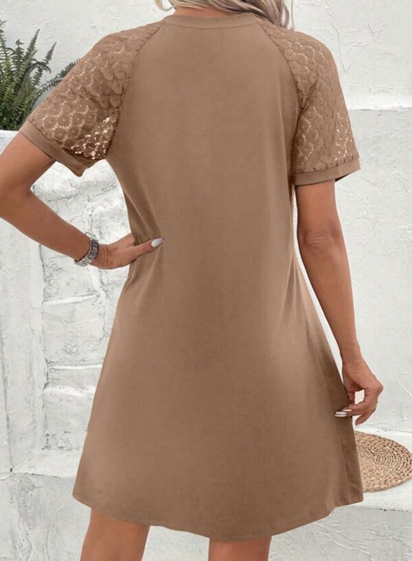 Acelitt Women Casual Summer Crewneck Short Sleeve Lace Pleated Mini Dress,S-XXL - Image 3