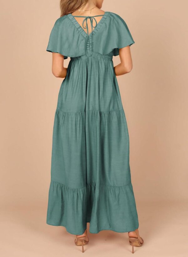 Acelitt Women Casual V Neck Short Sleeve Tiered Long Maxi Dress,S-XXL - Image 3