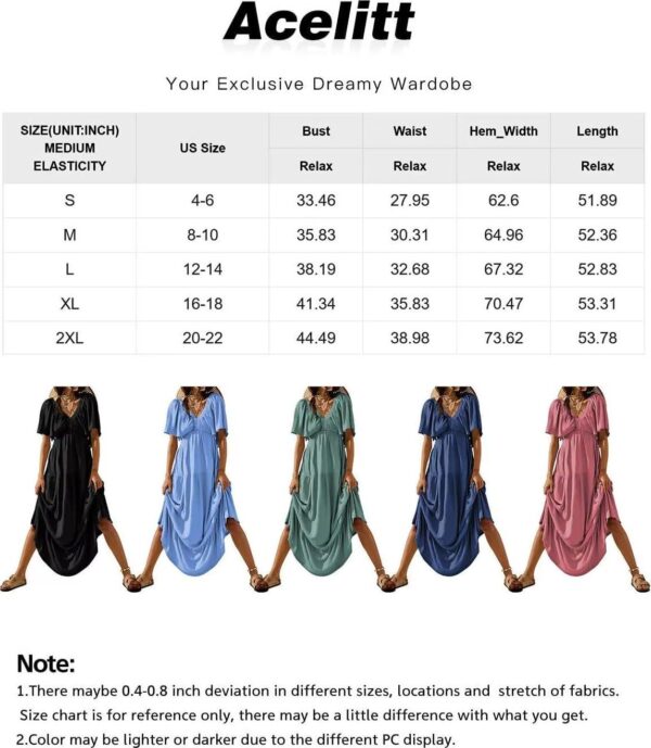 Acelitt Women Casual V Neck Short Sleeve Tiered Long Maxi Dress,S-XXL - Image 4