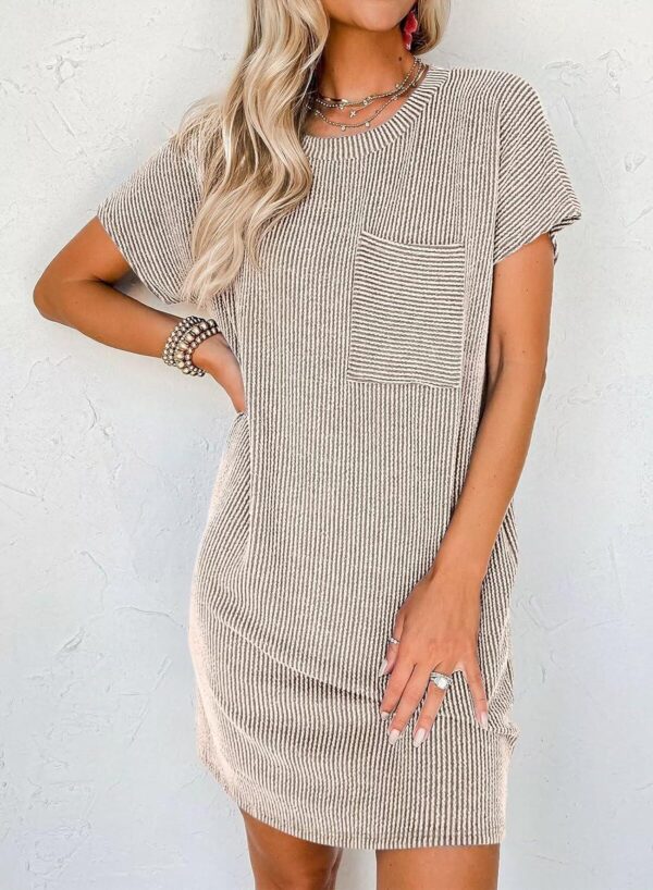 Acelitt Womens Casual Summer Crewneck Short Sleeve Ribbed Mini Tshirt Dress, XS-3XL - Image 2