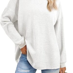 AlvaQ Womens Oversized Sweatshirts 2024 Casual Crewneck Long Sleeve Waffle Knit Tops Pullover Jumper Outfits
