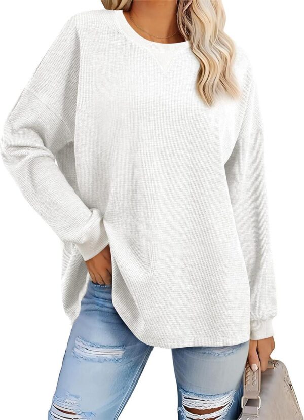AlvaQ Womens Oversized Sweatshirts 2024 Casual Crewneck Long Sleeve Waffle Knit Tops Pullover Jumper Outfits