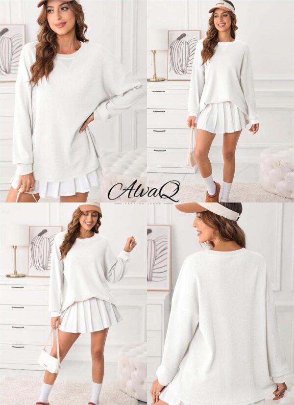 AlvaQ Womens Oversized Sweatshirts 2024 Casual Crewneck Long Sleeve Waffle Knit Tops Pullover Jumper Outfits - Image 5