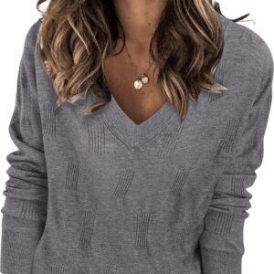 Arach&Cloz Women's Spring Tops 2024 Fashion V Neck Long Sleeve Shirts Blouse Knitted Casual Pullover Sweater Cozy Clouds