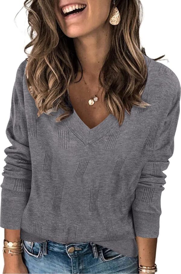 Arach&Cloz Women's Spring Tops 2024 Fashion V Neck Long Sleeve Shirts Blouse Knitted Casual Pullover Sweater Cozy Clouds