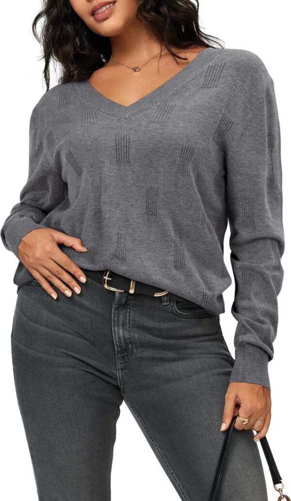 Arach&Cloz Women's Spring Tops 2024 Fashion V Neck Long Sleeve Shirts Blouse Knitted Casual Pullover Sweater Cozy Clouds - Image 4
