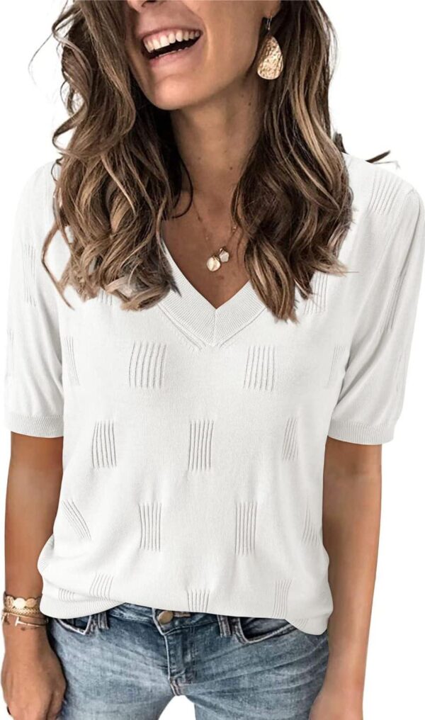 Arach&Cloz Womens Lightweight Soft Summer Tops 2024 Versatile Dressy Blouse Short Sleeve Knit Sweaters Fashion Spring Trendy