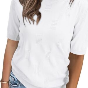 Arach&Cloz Womens Summer Tops 2024 Lightweight Short Sleeve Dressy Blouse Shirts Crew Neck Knit Fashion Sweaters