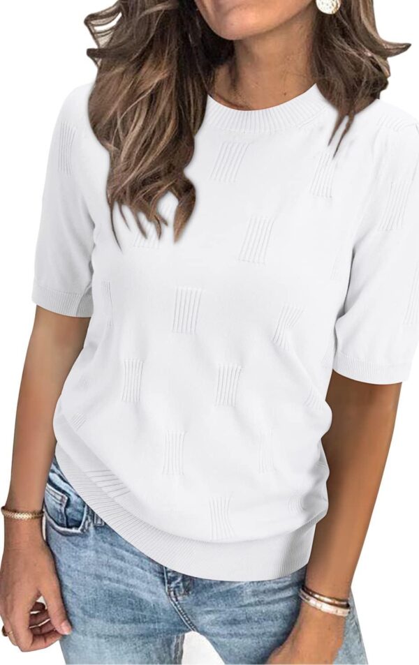 Arach&Cloz Womens Summer Tops 2024 Lightweight Short Sleeve Dressy Blouse Shirts Crew Neck Knit Fashion Sweaters