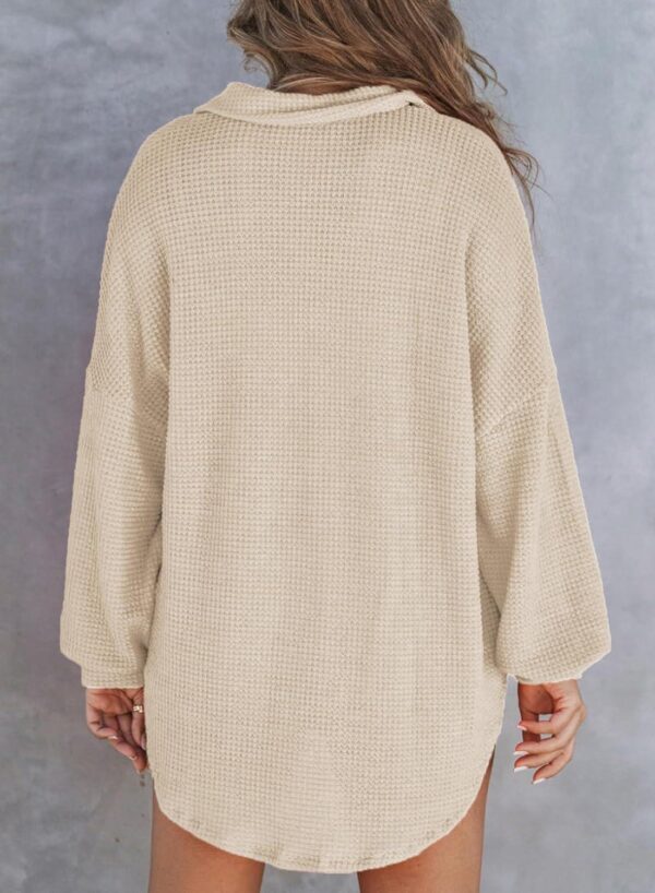 Astylish Women Waffle Knit Top Henley Shirts Long Sleeve V Neck Solid Color Casual Tunics - Image 3