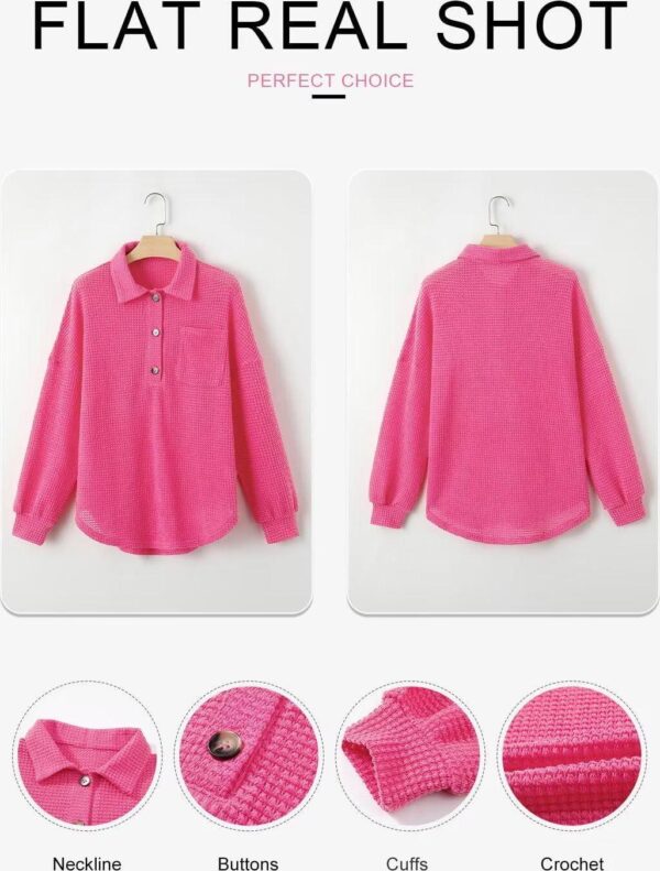 Astylish Women Waffle Knit Top Henley Shirts Long Sleeve V Neck Solid Color Casual Tunics - Image 6
