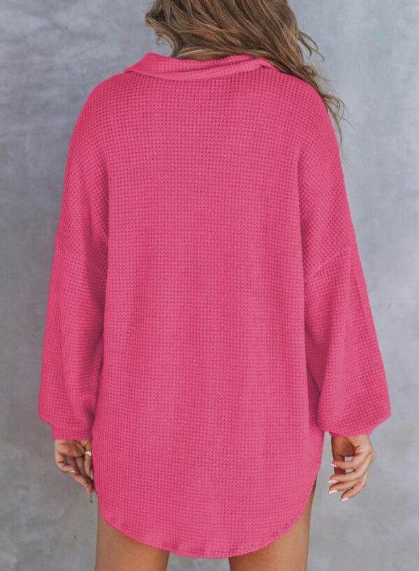 Astylish Women Waffle Knit Top Henley Shirts Long Sleeve V Neck Solid Color Casual Tunics - Image 4