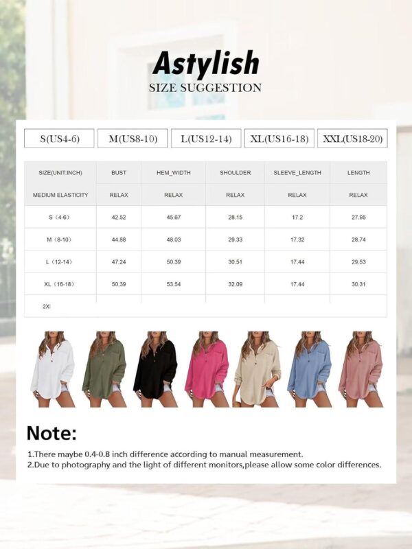 Astylish Women Waffle Knit Top Henley Shirts Long Sleeve V Neck Solid Color Casual Tunics - Image 7