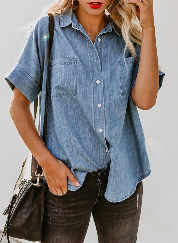Astylish Womens Button Down Shirts V Neck Loose Casual Shirt - Image 2