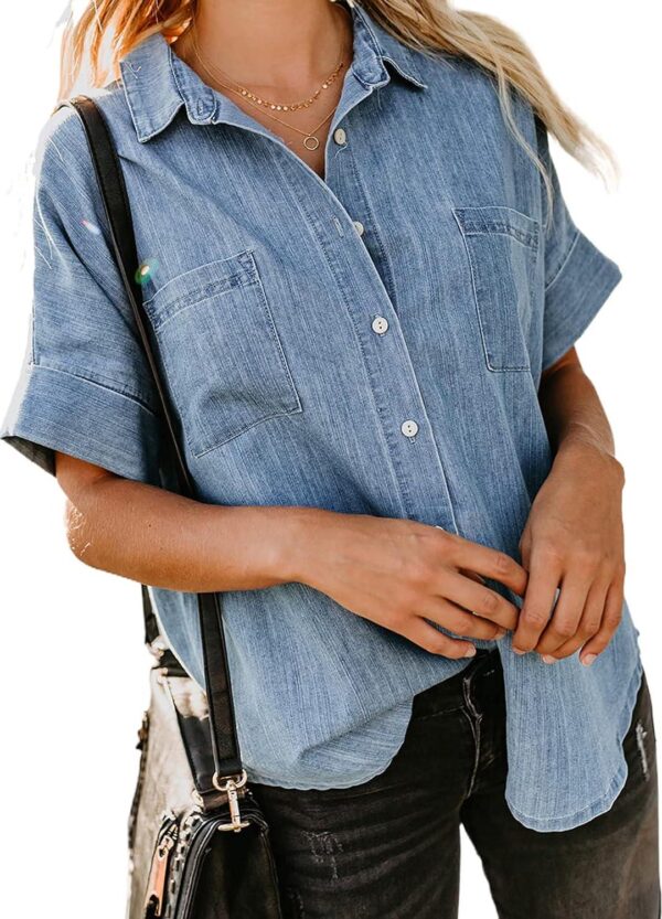 Astylish Womens Button Down Shirts V Neck Loose Casual Shirt