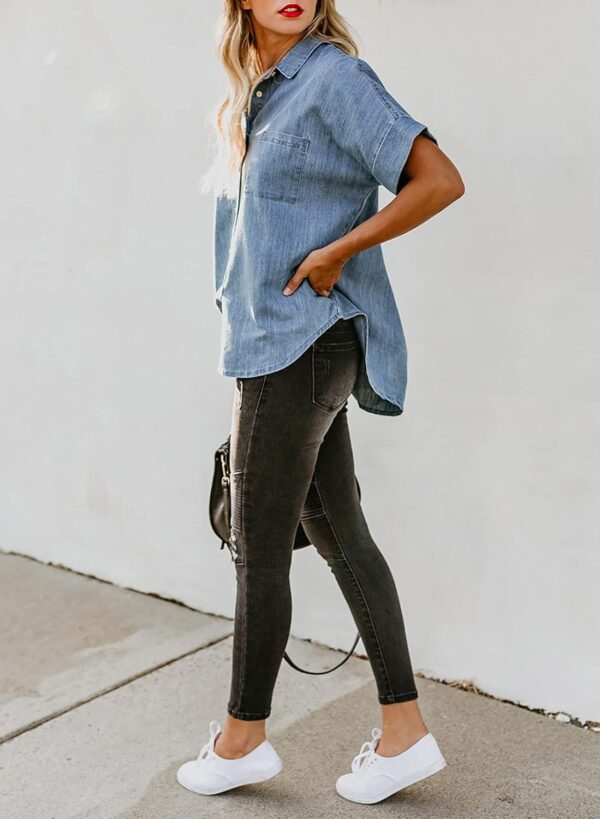 Astylish Womens Button Down Shirts V Neck Loose Casual Shirt - Image 4