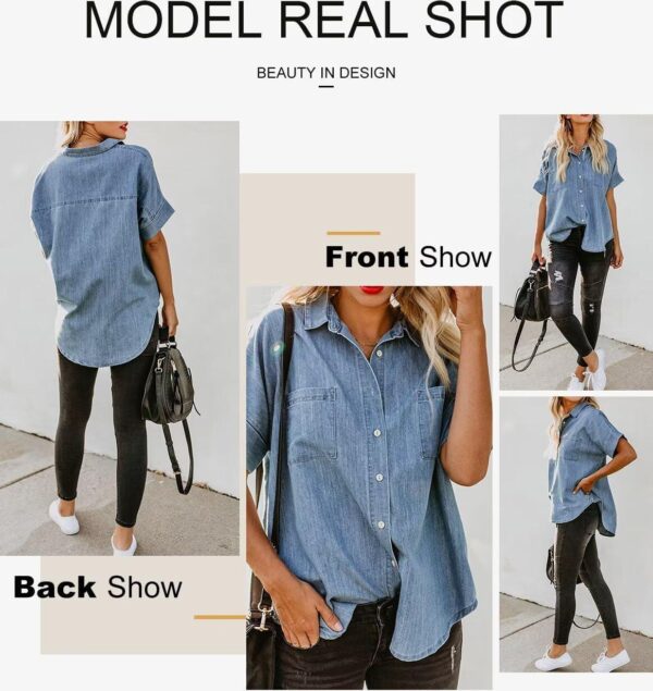 Astylish Womens Button Down Shirts V Neck Loose Casual Shirt - Image 5