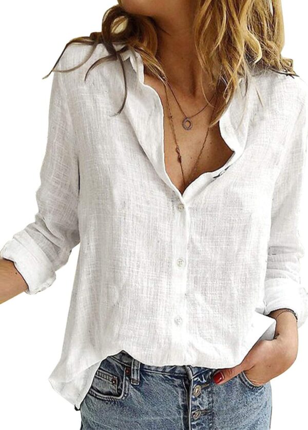 Astylish Womens V Neck Roll up Sleeve Button Down Blouses Tops