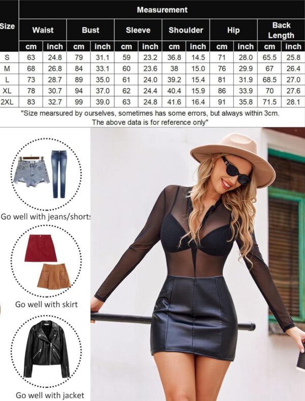 Avidlove Womens Mesh Bodysuit Long Sleeve Snap Crotch Bodysuit See Through Zipper Sheer Leotards Sexy Bodysuit Tops - Image 6