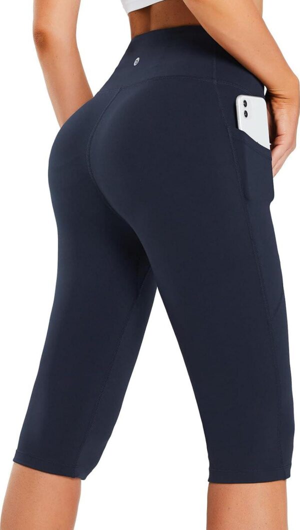 BALEAF Women's Capris with Pockets Knee Length Capri Leggings High Waisted Stretch for Casual Summer Yoga Workout Exercise