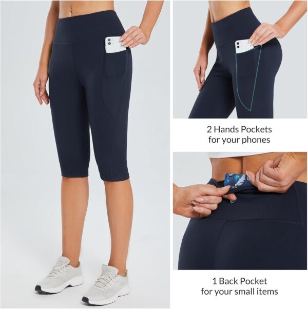 BALEAF Women's Capris with Pockets Knee Length Capri Leggings High Waisted Stretch for Casual Summer Yoga Workout Exercise - Image 2