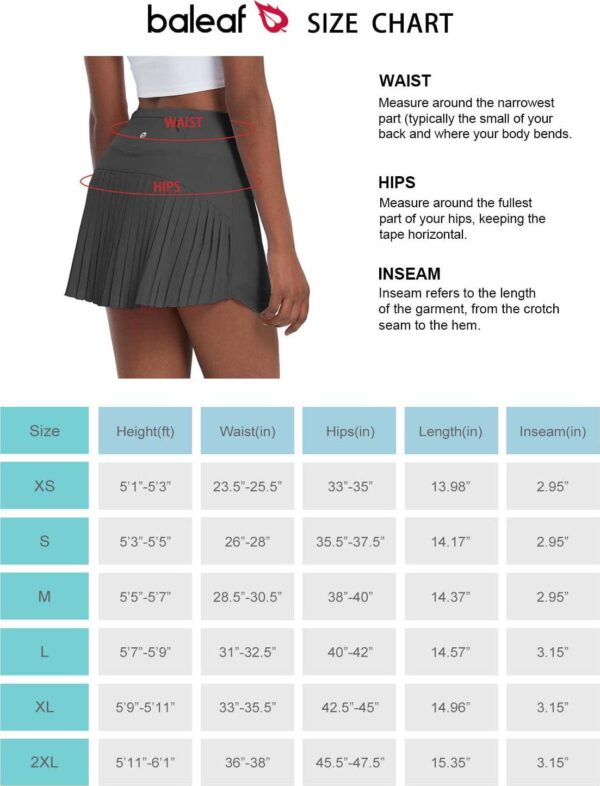 BALEAF Women's Tennis Skirt Pleated Skirts Golf Skorts for Woman High Waisted Lightweight Athletic with Shorts Pockets - Image 6
