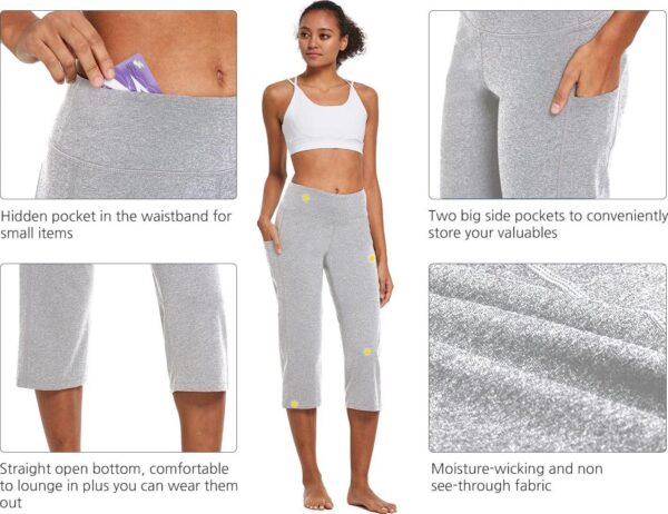 BALEAF Yoga Pants for Women Capris High Waist Leggings with Pockets Wide Leg Exercise Workout Crop Straight Open Bottom - Image 4