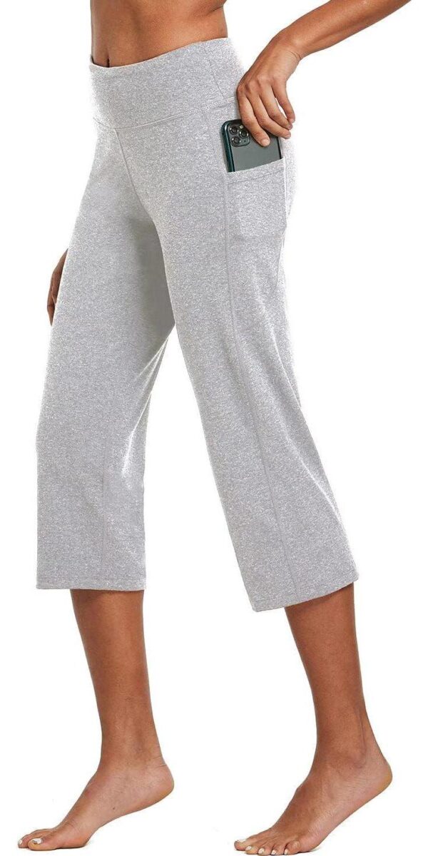 BALEAF Yoga Pants for Women Capris High Waist Leggings with Pockets Wide Leg Exercise Workout Crop Straight Open Bottom
