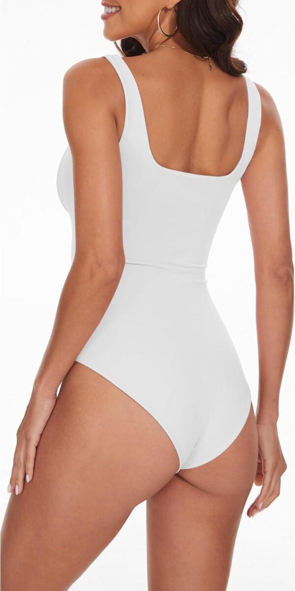 BEJONS Women's Sexy Square Neck Ruched Bodysuit Sleeveless Double Lined Tank Tops - Image 2