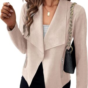BTFBM Women's Fashion Faux Suede Jackets 2024 Spring Summer Clothes Lapel Long Sleeve Open Front Outerwear Cropped Coats
