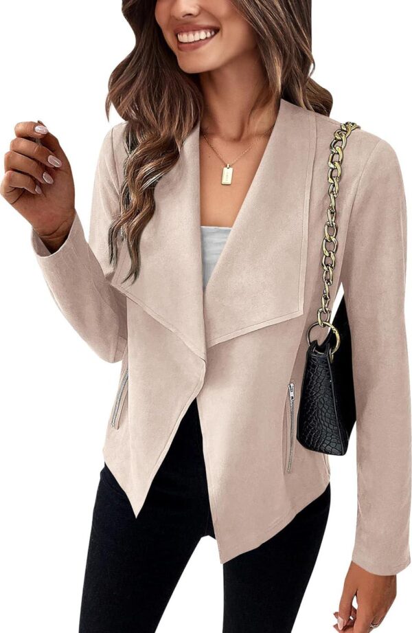 BTFBM Women's Fashion Faux Suede Jackets 2024 Spring Summer Clothes Lapel Long Sleeve Open Front Outerwear Cropped Coats