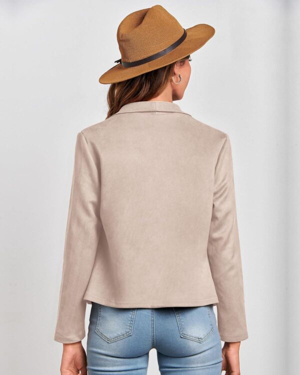 BTFBM Women's Fashion Faux Suede Jackets 2024 Spring Summer Clothes Lapel Long Sleeve Open Front Outerwear Cropped Coats - Image 5