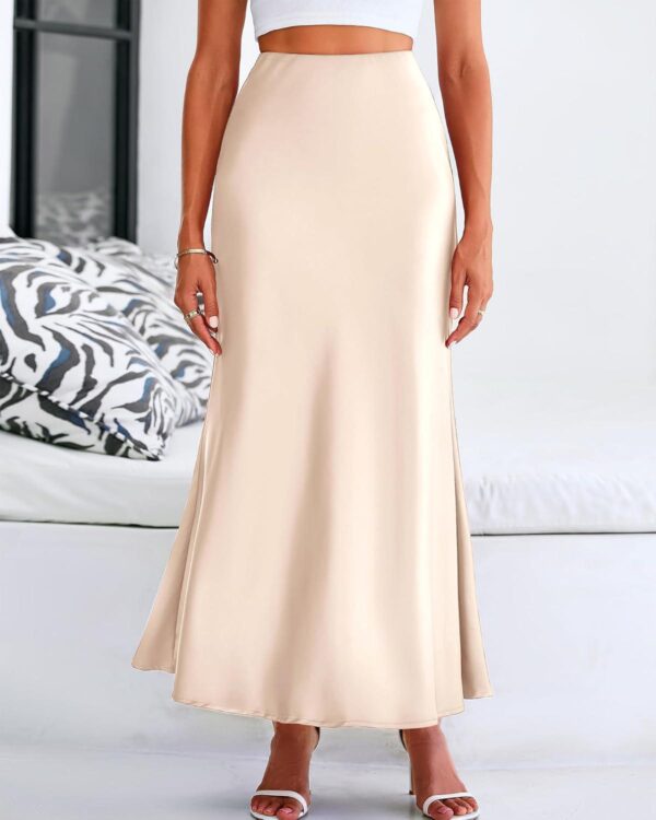 BTFBM Women's Spring Summer Skirt 2024 Silk Elegant High Waist Cocktail Party Wedding Mermaid Hem Satin Maxi Skirts - Image 2