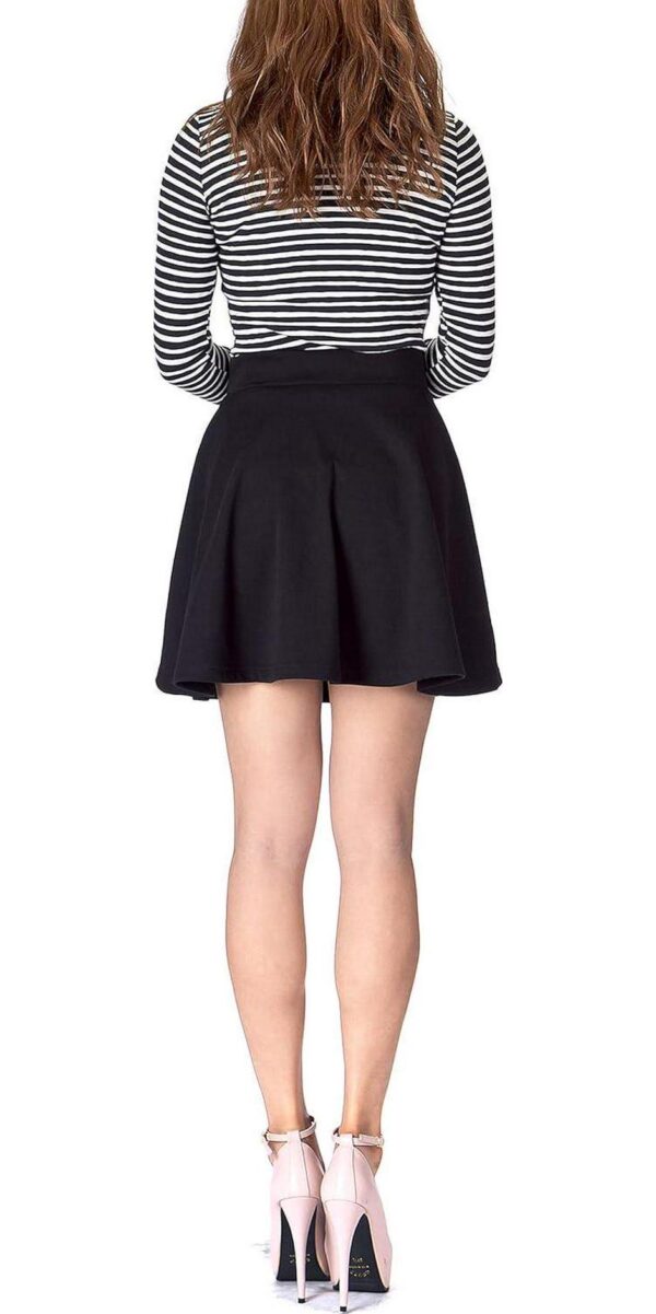 Basic Solid Stretchy Cotton High Waist A-line Flared Casual Skater Mini Skirt - Image 5
