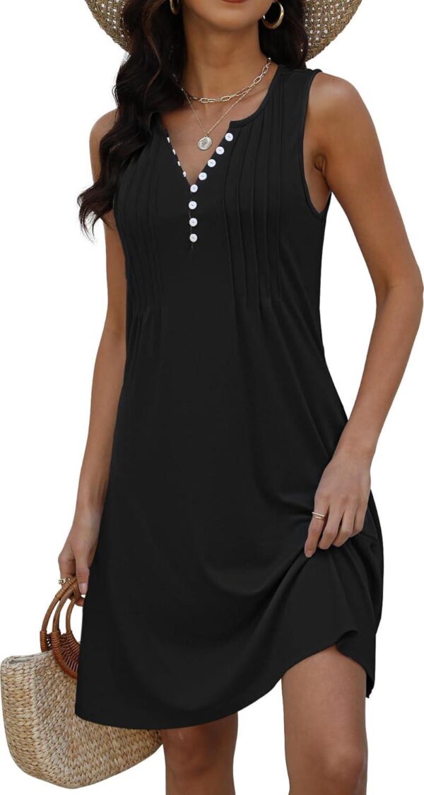 Beach Dresses for Women 2024 Vacation Swim Cover up V-Neck Summer Dress Button Down Sleeveless Boho Floral Sundress - Image 2