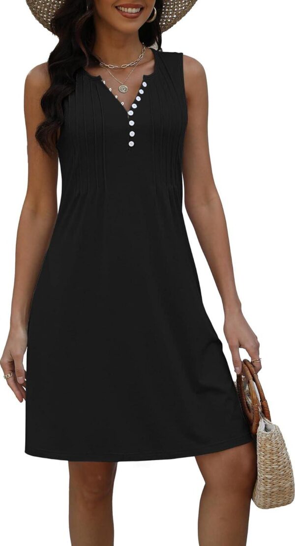 Beach Dresses for Women 2024 Vacation Swim Cover up V-Neck Summer Dress Button Down Sleeveless Boho Floral Sundress - Image 6