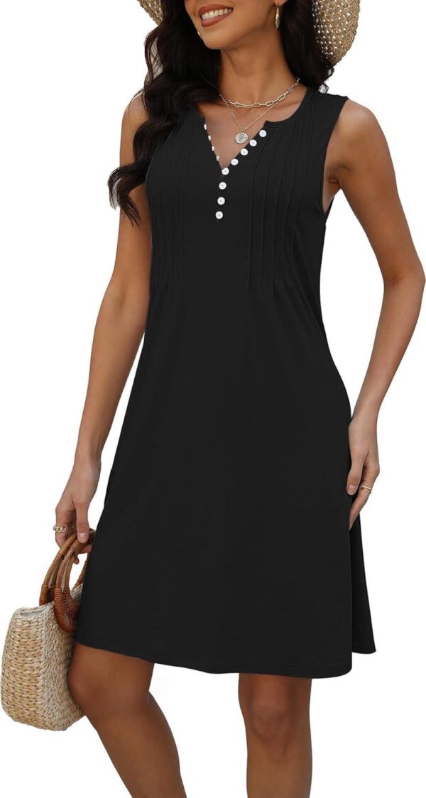 Beach Dresses for Women 2024 Vacation Swim Cover up V-Neck Summer Dress Button Down Sleeveless Boho Floral Sundress - Image 3